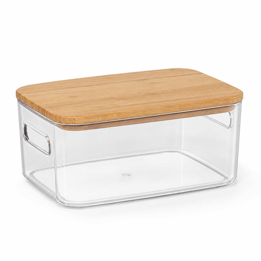 Clear storage box with bamboo lid
