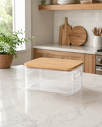 Clear storage box with bamboo lid