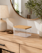 Clear storage box with bamboo lid