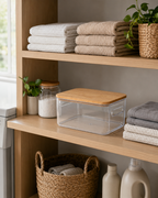 Clear storage box with bamboo lid