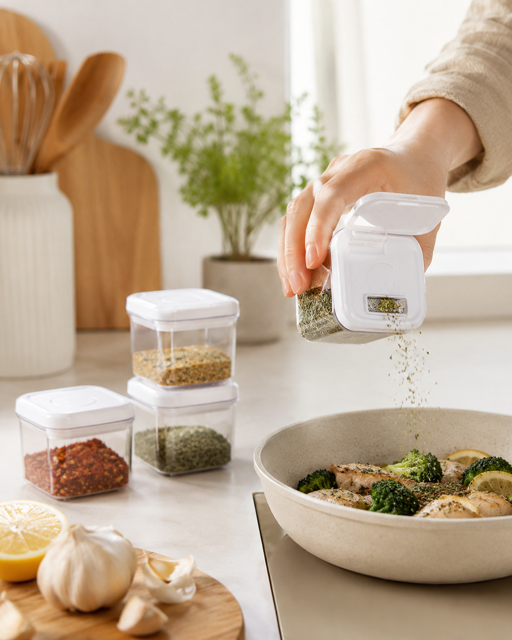 Clear storage container with a flip-top lid